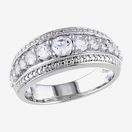 Modern Bride Gemstone Womens 3.5MM Lab Created White Sapphire Sterling Silver Anniversary Band