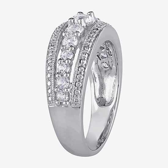 Modern Bride Gemstone Womens 3.5MM Lab Created White Sapphire Sterling Silver Anniversary Band