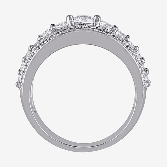 Modern Bride Gemstone Womens 3.5MM Lab Created White Sapphire Sterling Silver Anniversary Band