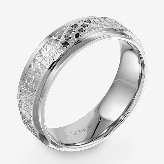 Mens 5MM Diamond Accent Natural Black Diamond Stainless Steel Wedding Band