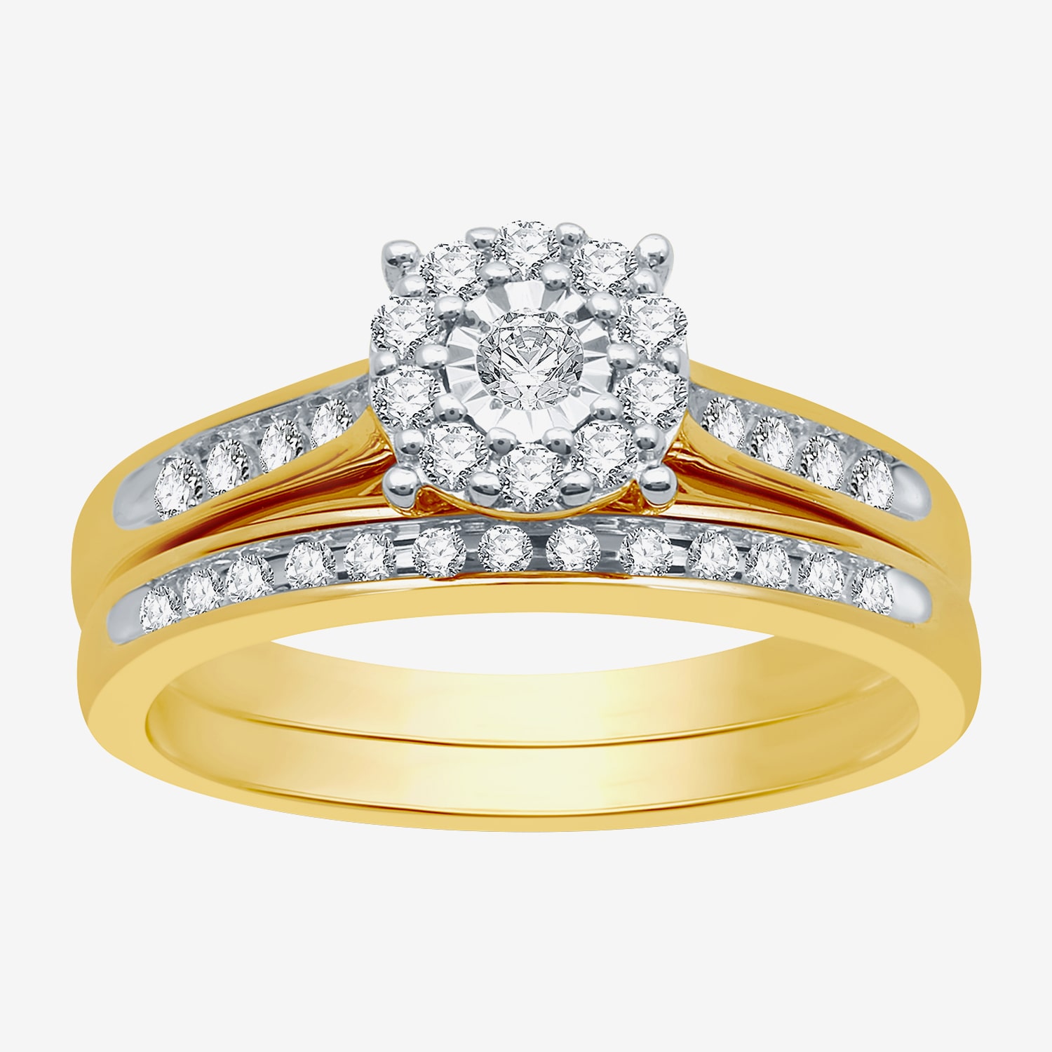 I Said Yes (H-I / I1) Womens 3/8 CT. T.W. Lab Grown White Diamond Sterling Silver Round Side Stone Halo Bridal Set