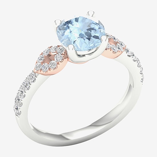Modern Bride Gemstone Womens 1/4 CT. T.W. Genuine Blue Aquamarine 10K Gold Round Side Stone Engagement Ring