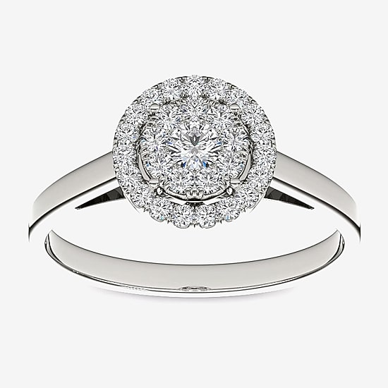1/3 CT.T.W. Natural Diamond 10K White Gold Round Cluster Engagement Ring