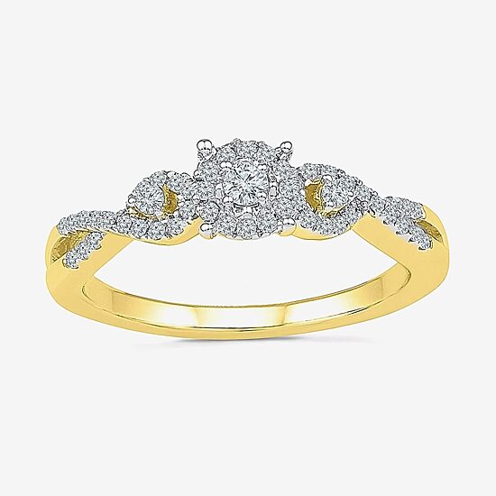 Promise My Love Womens 1/4 CT. T.W. Natural White Diamond 10K Gold Round Side Stone Promise Ring