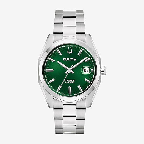 Bulova Surveyor Mens Automatic Silver Tone Stainless Steel Bracelet Watch 96b429