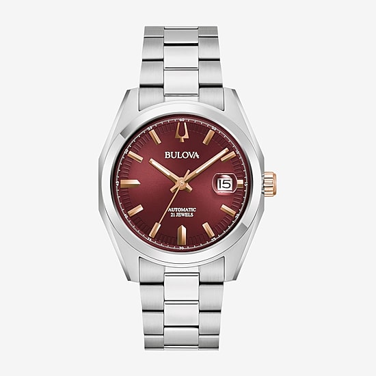 Bulova Surveyor Mens Automatic Silver Tone Stainless Steel Bracelet Watch 98b422