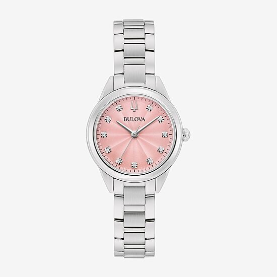 Bulova Classic Womens Diamond Accent Silver Tone Stainless Steel Bracelet Watch 96p249