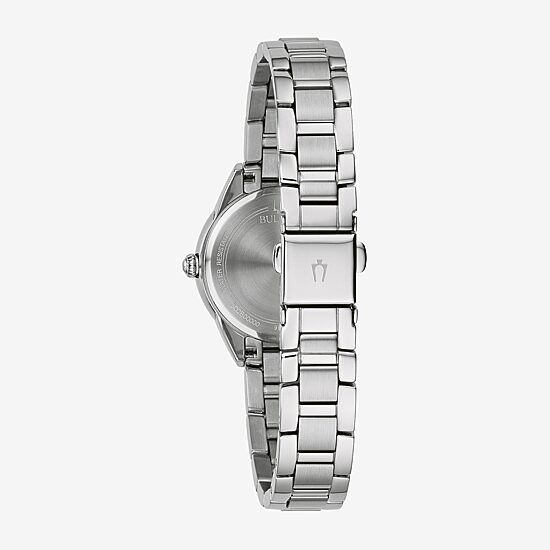Bulova Classic Womens Diamond Accent Silver Tone Stainless Steel Bracelet Watch 96p250