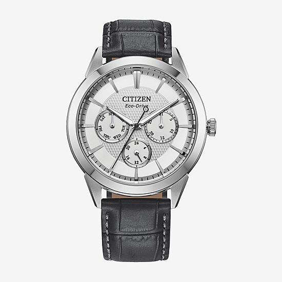 Citizen Mens Gray Leather Strap Watch Bu2110-01a