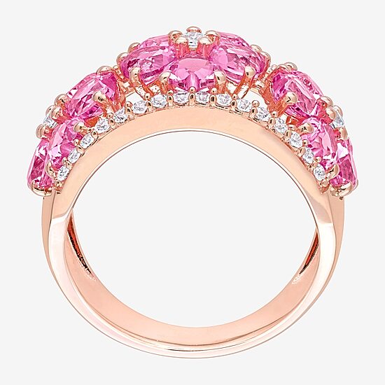 Womens Lab Created Pink Sapphire 18K Rose Gold Over Silver Heart Cocktail Ring
