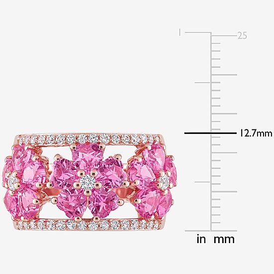 Womens Lab Created Pink Sapphire 18K Rose Gold Over Silver Heart Cocktail Ring