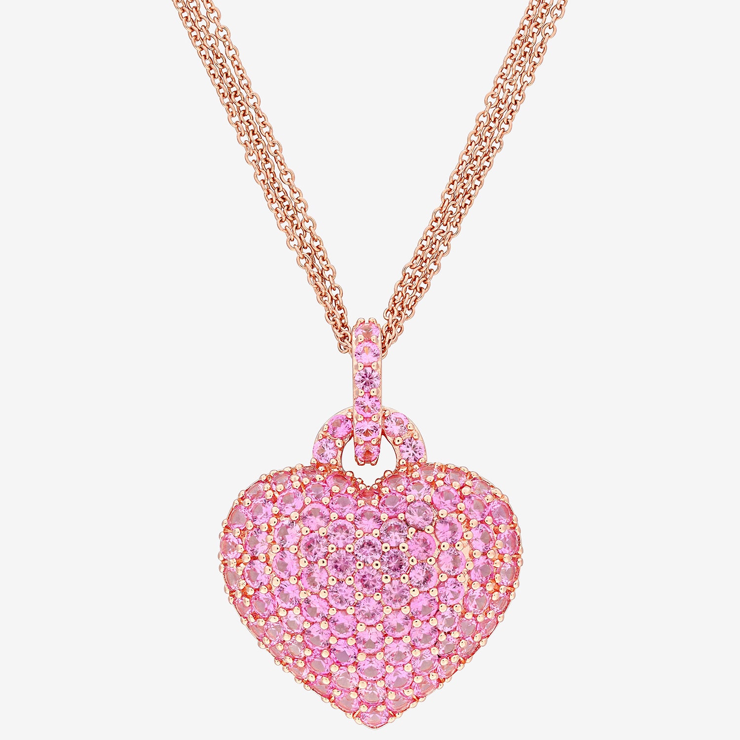 Womens Lab Created Pink Sapphire 18K Rose Gold Over Silver Heart 17 Inch Pendant Necklace