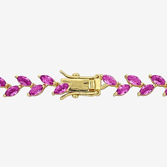Womens Pink Sapphire Sterling Silver 17 Inch Tennis Necklace