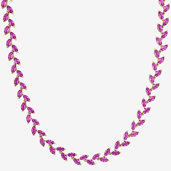 Womens Pink Sapphire Sterling Silver 17 Inch Tennis Necklace