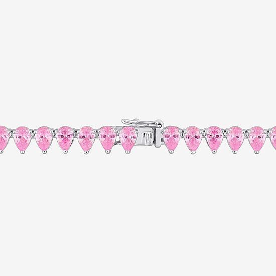 Womens Pink Sapphire Sterling Silver 18 Inch Tennis Necklace
