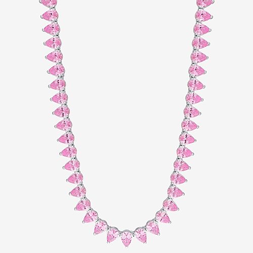 Womens Lab Created Pink Sapphire Sterling Silver 18 Inch Tennis Necklace, One Size