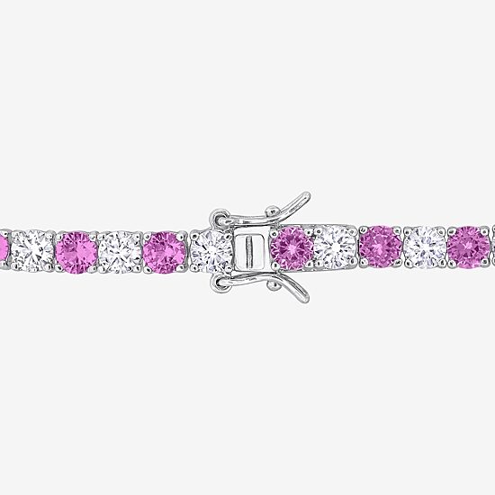 Womens Lab Created Pink Sapphire Sterling Silver 7.25 Inch Tennis Bracelet