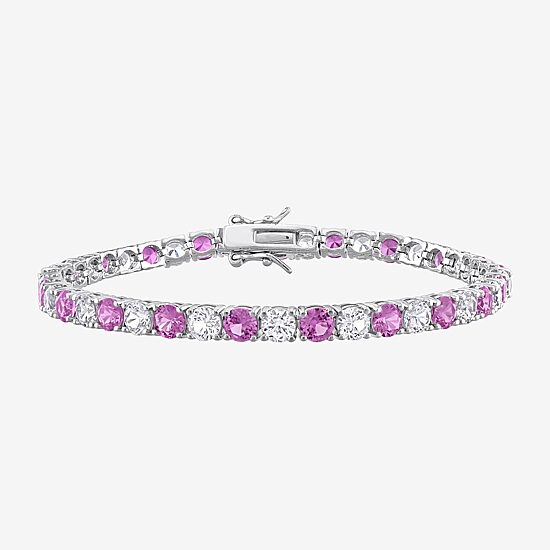 Womens Lab Created Pink Sapphire Sterling Silver 7.25 Inch Tennis Bracelet