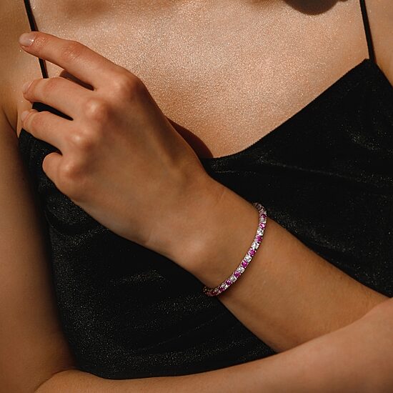 Womens Lab Created Pink Sapphire Sterling Silver 7.25 Inch Tennis Bracelet