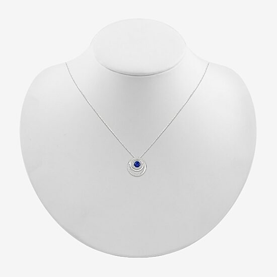 Womens Lab Created Blue Sapphire Sterling Silver Round 18 Inch Pendant Necklace