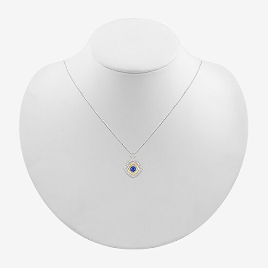 Womens 1/10 CT. T.W. Lab Created Blue Sapphire 10K Gold Sterling Silver Diamond 18 Inch Pendant Necklace
