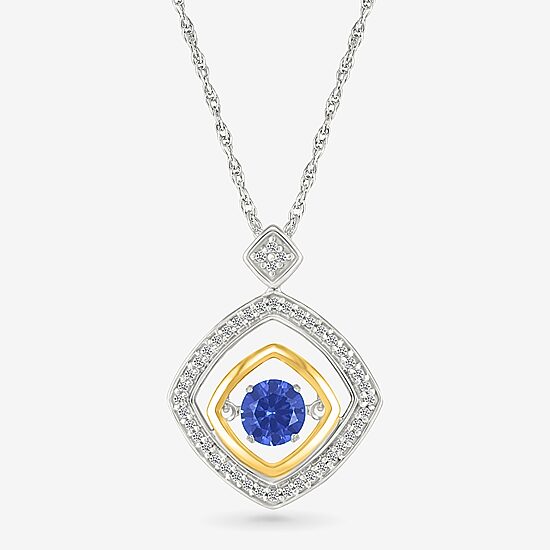Womens 1/10 CT. T.W. Lab Created Blue Sapphire 10K Gold Sterling Silver Diamond 18 Inch Pendant Necklace