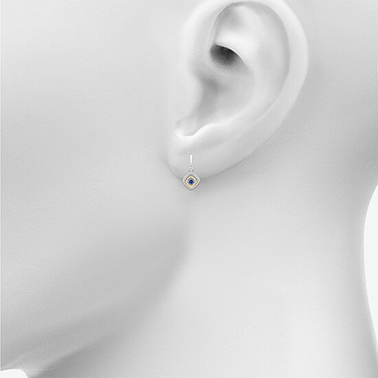 Womens 1/10 CT. T.W. Lab Created Blue Sapphire 10K Gold Sterling Silver Diamond Drop Earrings