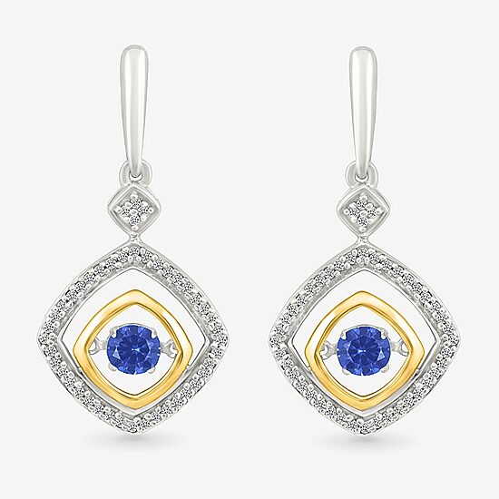 Womens 1/10 CT. T.W. Lab Created Blue Sapphire 10K Gold Sterling Silver Diamond Drop Earrings