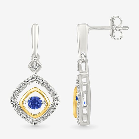 Womens 1/10 CT. T.W. Lab Created Blue Sapphire 10K Gold Sterling Silver Diamond Drop Earrings