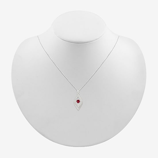 Womens Diamond Accent Lab Created Red Ruby Sterling Silver 18 Inch Pendant Necklace