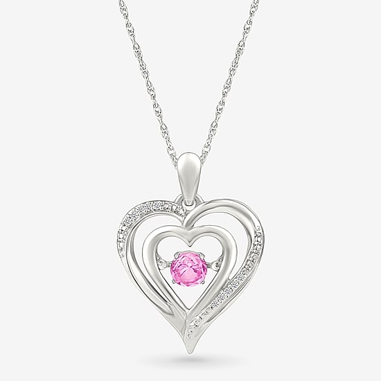 Womens Diamond Accent Lab Created Pink Sapphire Sterling Silver Heart 18 Inch Pendant Necklace