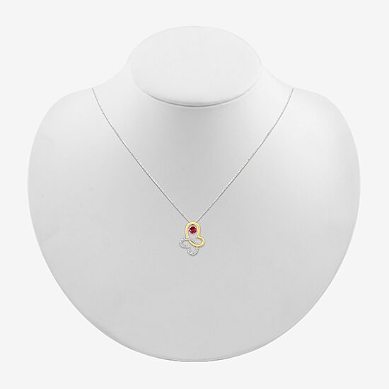 Womens Lab Created Red Ruby 10K Gold Sterling Silver Butterfly 18 Inch Pendant Necklace