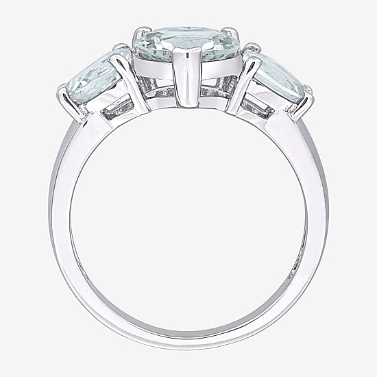 Womens Gemstone Sterling Silver Heart 3-Stone Cocktail Ring