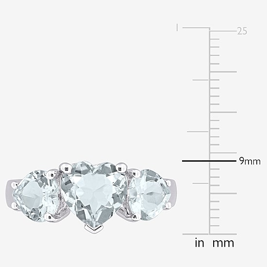Womens Gemstone Sterling Silver Heart 3-Stone Cocktail Ring