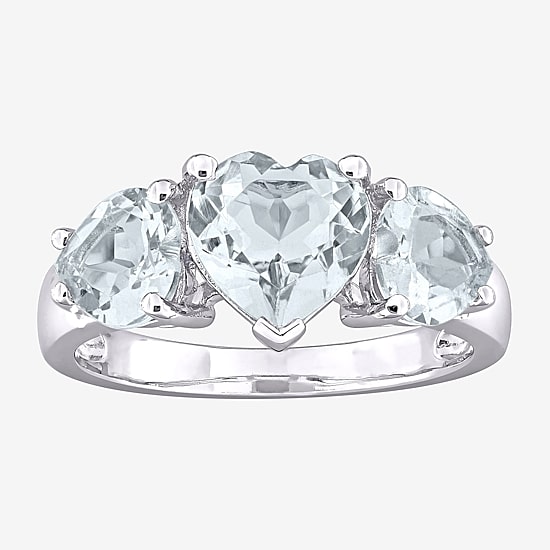 Womens Gemstone Sterling Silver Heart 3-Stone Cocktail Ring