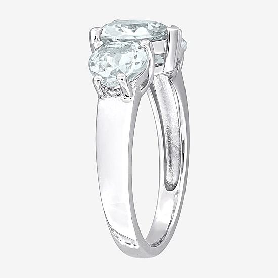 Womens Gemstone Sterling Silver Heart 3-Stone Cocktail Ring