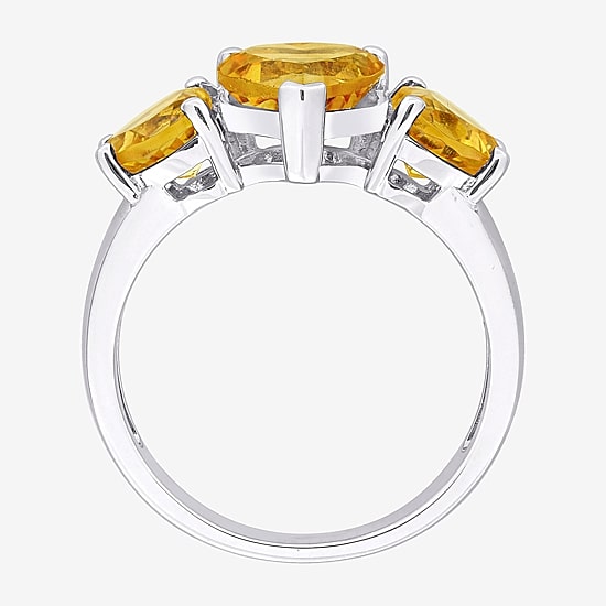 Womens Gemstone Sterling Silver Heart 3-Stone Cocktail Ring