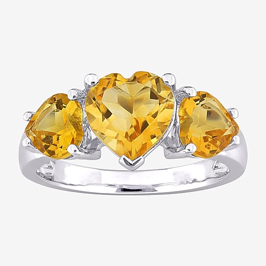 Womens Gemstone Sterling Silver Heart 3-Stone Cocktail Ring