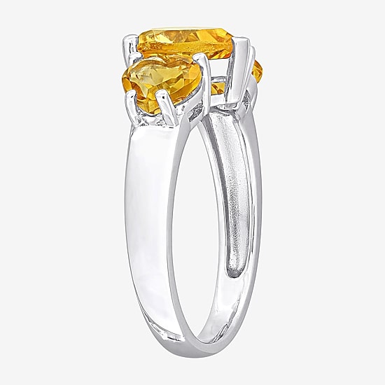 Womens Gemstone Sterling Silver Heart 3-Stone Cocktail Ring