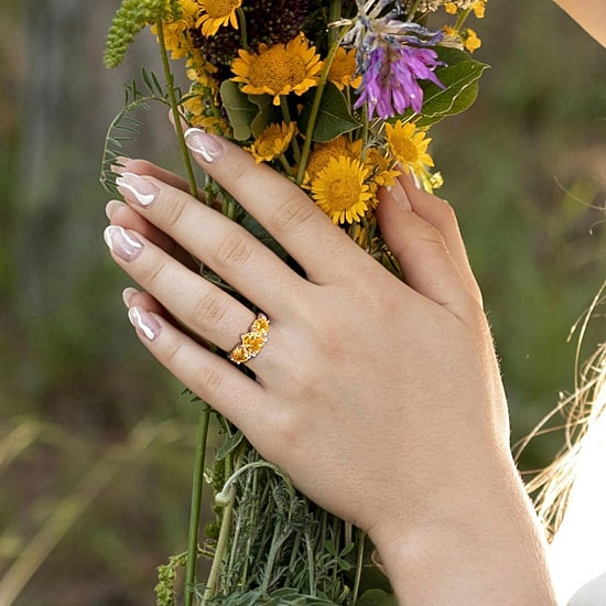 Womens Gemstone Sterling Silver Heart 3-Stone Cocktail Ring