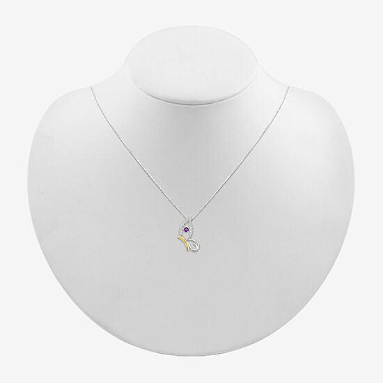 Womens Genuine Purple Amethyst 10K Gold Sterling Silver Butterfly 18 Inch Pendant Necklace