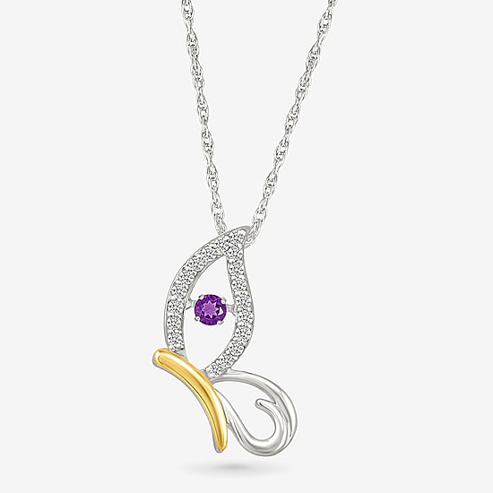 Womens Genuine Purple Amethyst 10K Gold Sterling Silver Butterfly 18 Inch Pendant Necklace