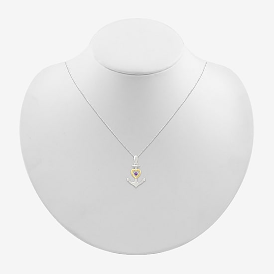 Womens Genuine Purple Amethyst 10K Gold Sterling Silver Anchor 18 Inch Pendant Necklace