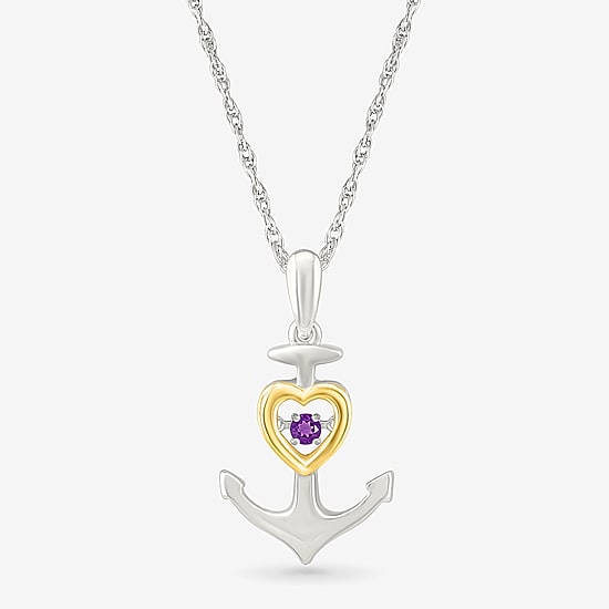 Womens Genuine Purple Amethyst 10K Gold Sterling Silver Anchor 18 Inch Pendant Necklace