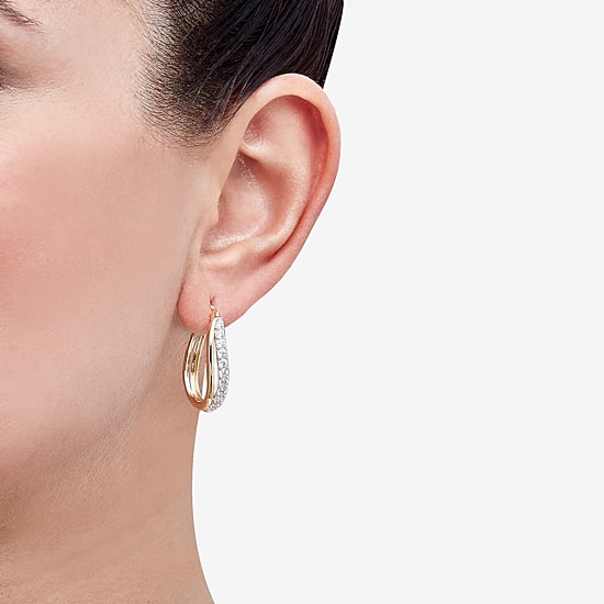 Diamonart Womens Cubic Zirconia 14K Gold Over Silver 25.5mm Hoop Earrings