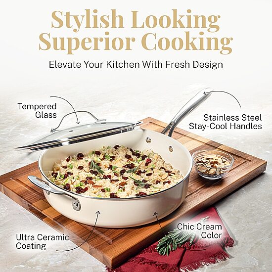 Gotham Steel Cream 20-pc. Non-Stick Cookware Set with Knives