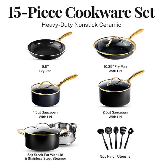 Gotham Steel Black 15-pc. Utlra Non-Stick Ceramic Cookware Set with Utensils