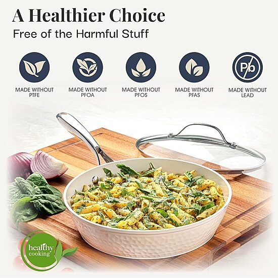 Gotham Steel Hammered Cream 10" Ultra Ceramic Frying Pan with Lid