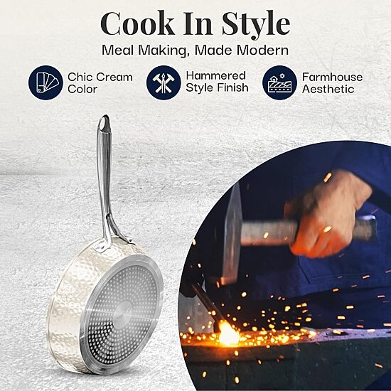 Gotham Steel Hammered Cream 10" Ultra Ceramic Frying Pan with Lid