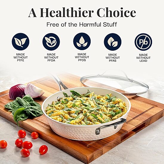 Gotham Steel Hammered Cream 14" Ultra Ceramic Non-Stick Frying Pan with Lid